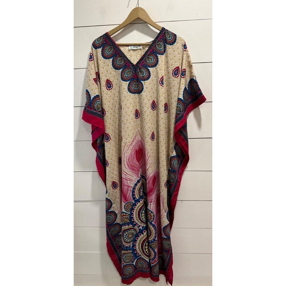 Lapogee Maxi Kaftan Dress One Size Peacock Feather